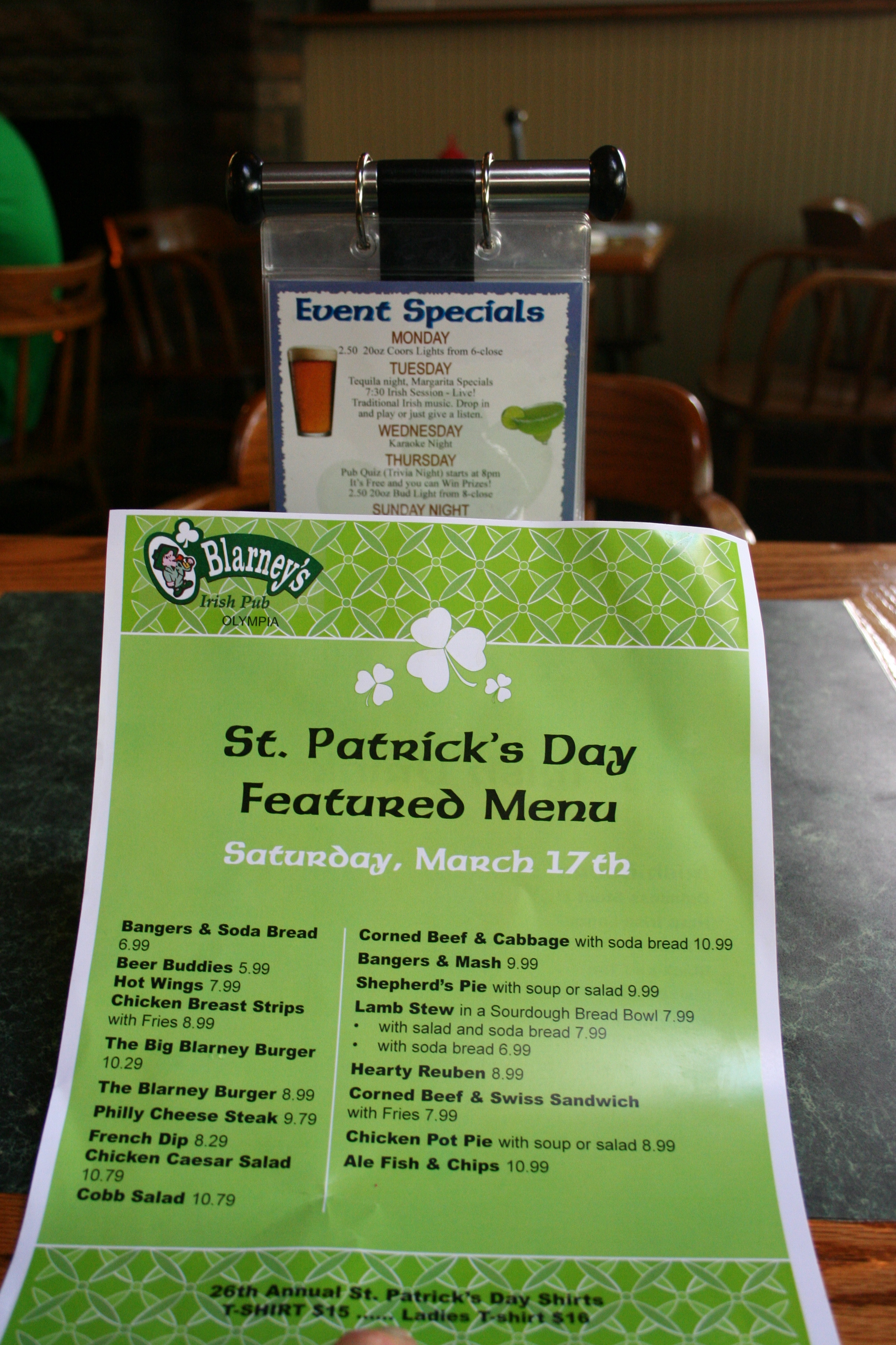 O'Blarney's Menus