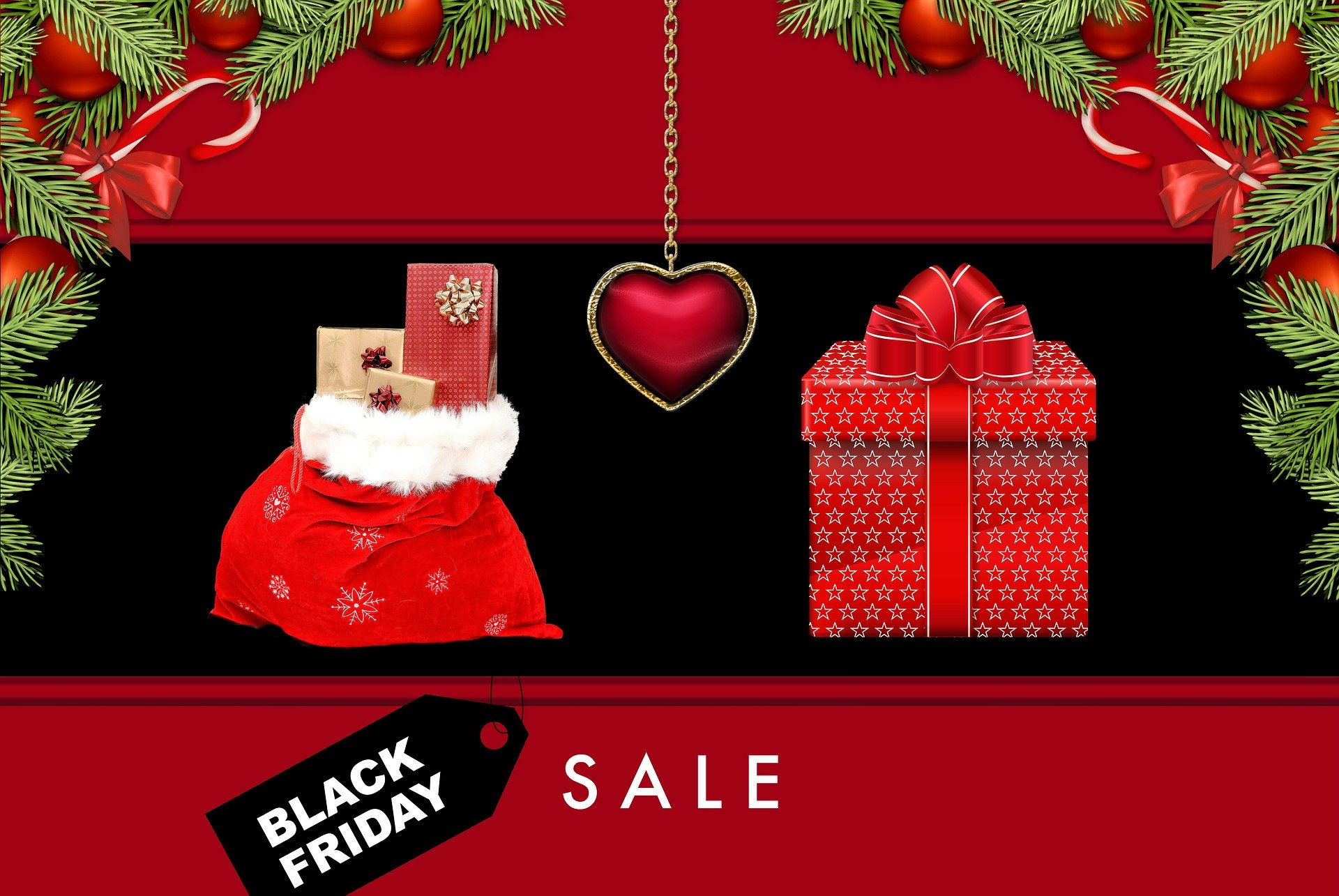 Black-friday-Red Christmas Items in Store With Sign