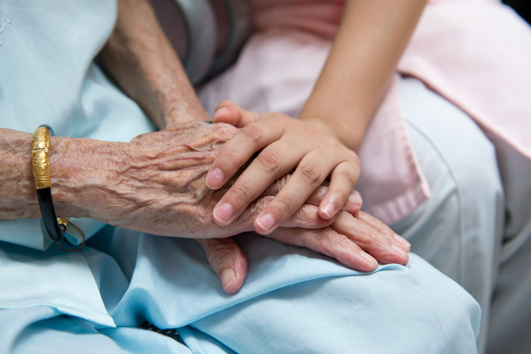 Elderly Woman's Hands With a Younger Woman's Hands