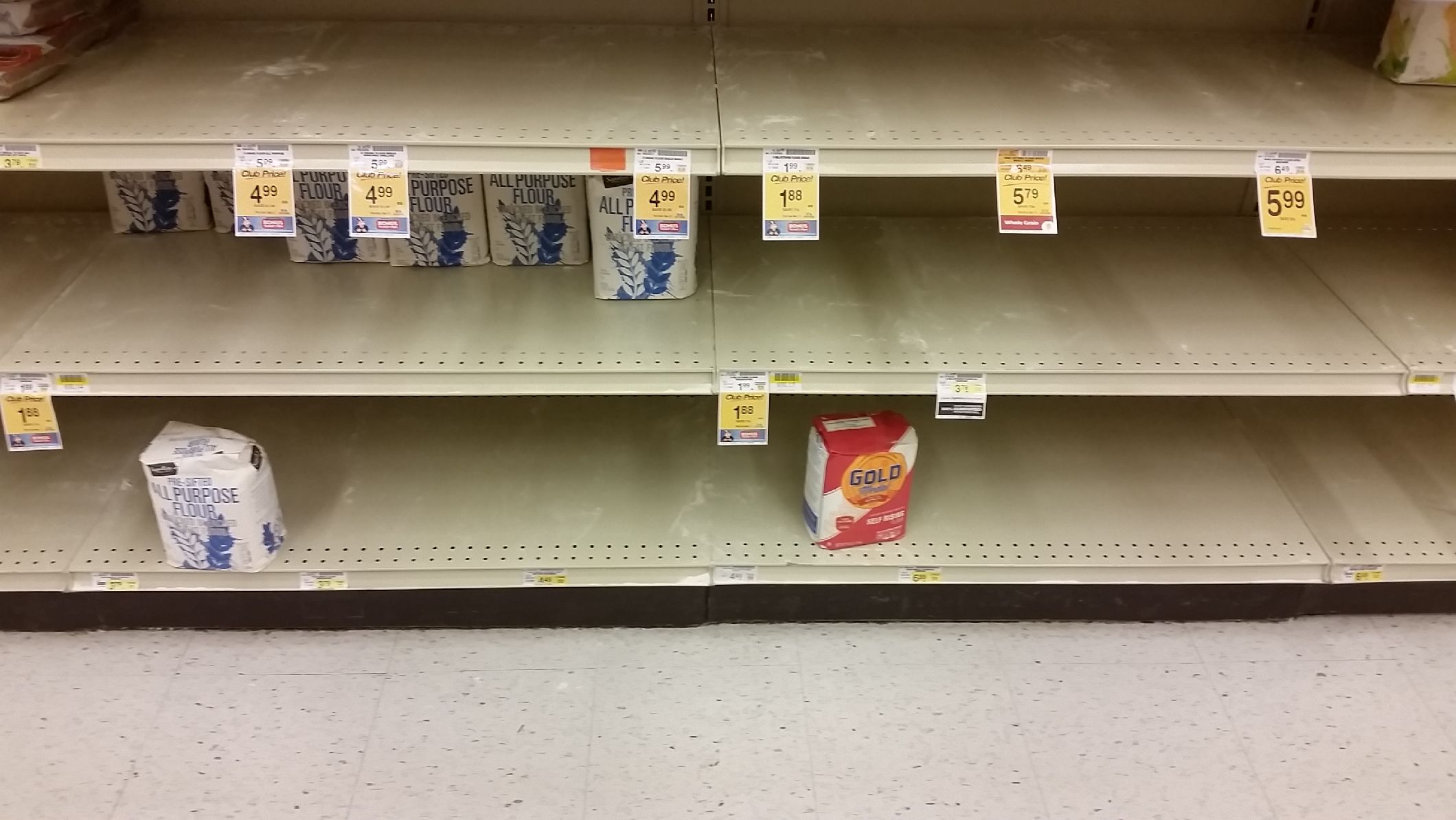 Empty Flour Shelves Due to the Coronavirus Pandemic