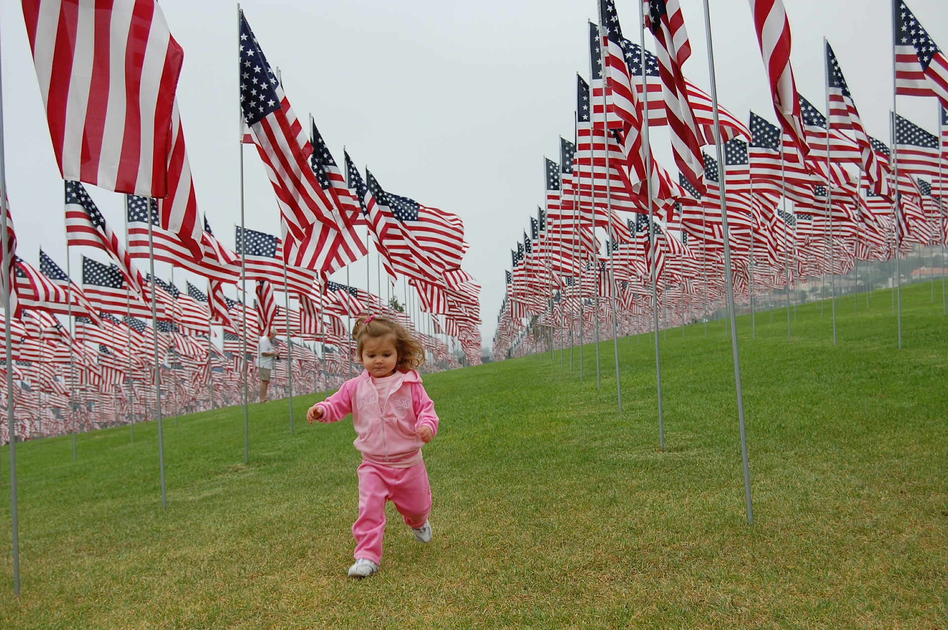 Toddler-in Middle of Dozens of American Flags508666_1920