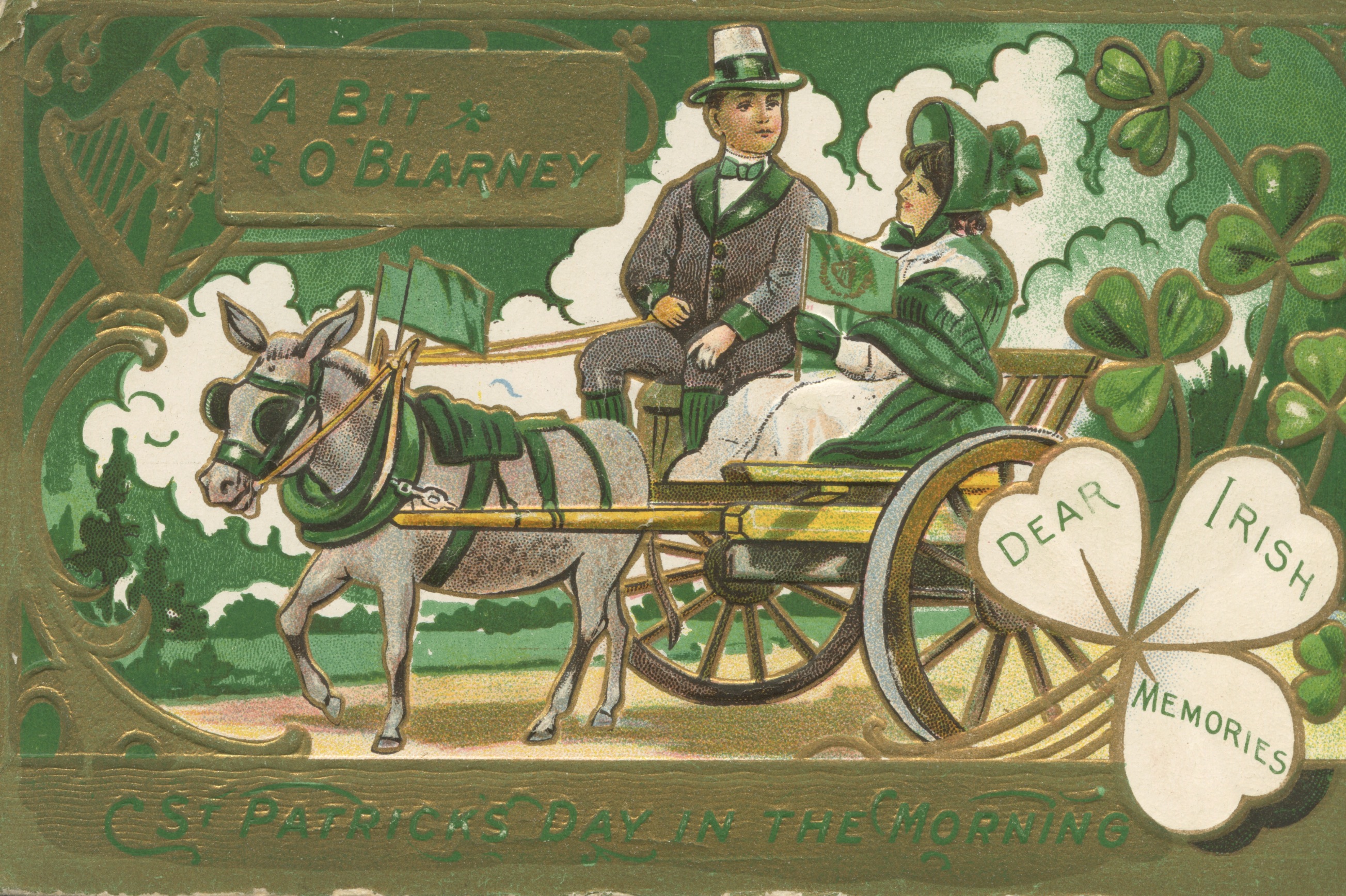 St Patricks Day Couple in Wagon