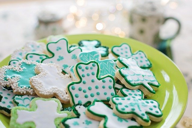 St. Patrick's Day Cookies and Irish Coffee in Background