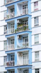 modern apartment building with balconies